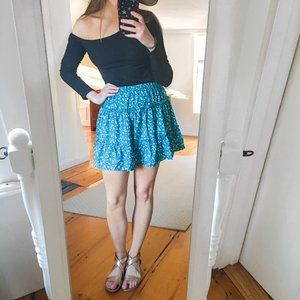 NWOT SHEIN Ditzy Frill Trim Floral Green Skirt